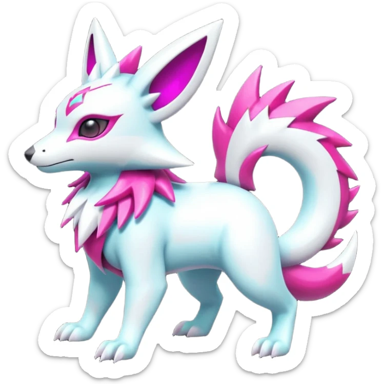 Neon glowing sparkly glittery White and magenta cyperpunk futuristic feral Zangoose-Manectric-Luxray-Umbreon-Vaporeon-Amaura-Electrike-fusion-creature  sticker