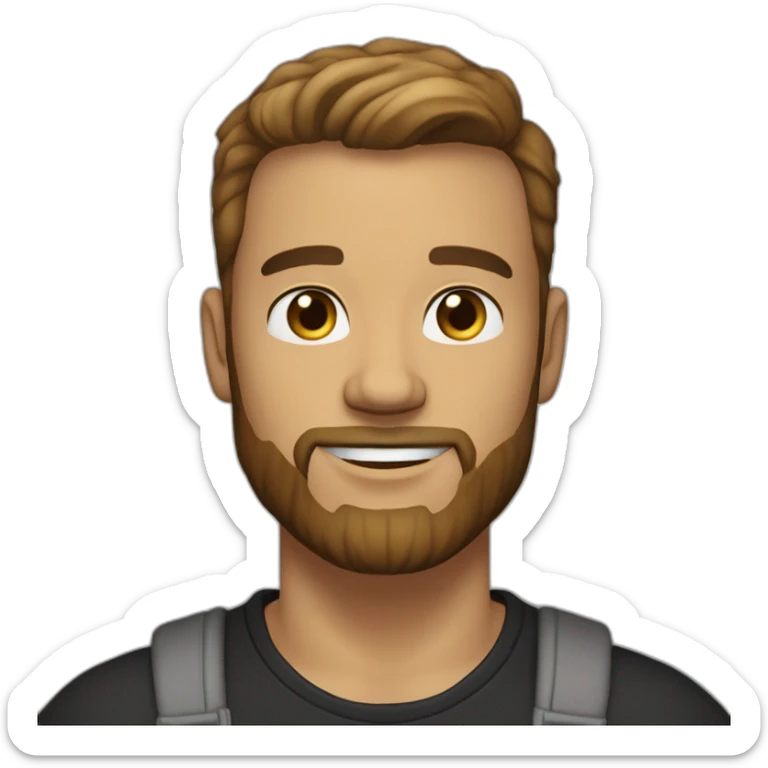 light brown male, faded hair, good beard, white teeth, black t shirt approximately 32 years old, good beard, chest up, confident sticker