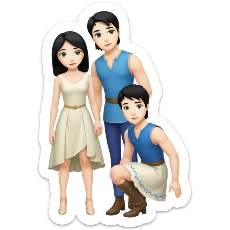 2 Person, prince, upright, black Hair, blue eyes, whole body, Woman, blonde Hair, Green eyes, bending knee, sleveless White Dress, sticker