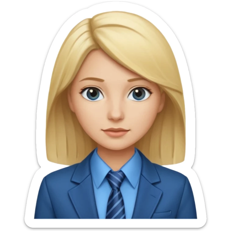 une femme blonde jolie avec une chemise et une veste et cravate bleu sticker