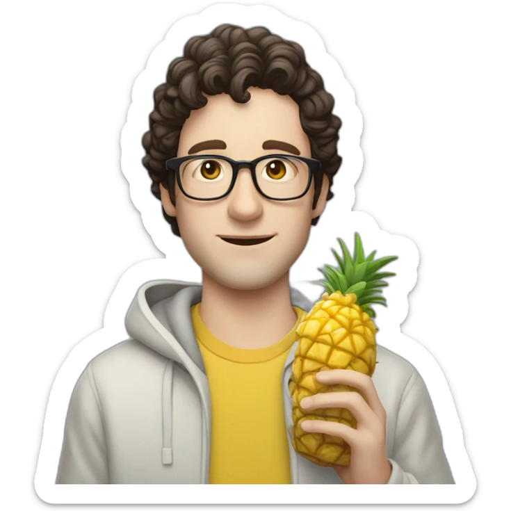josh brener from silicon valley in hoodie holding Piña colada sticker