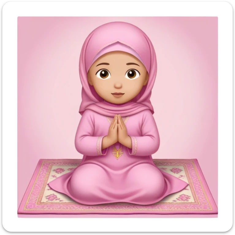 baby Muslim girl wearing pink dress on a light pink prayer rug sticker