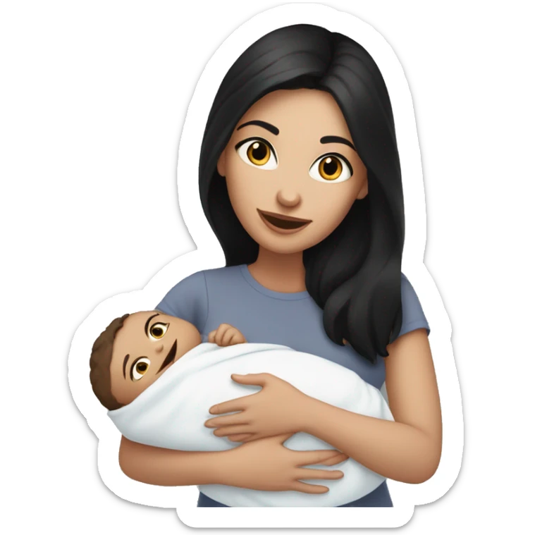 mom holding newborn baby girl with blue eyes white skin and black hair and white skin newborn girl bab white skin black hair sticker