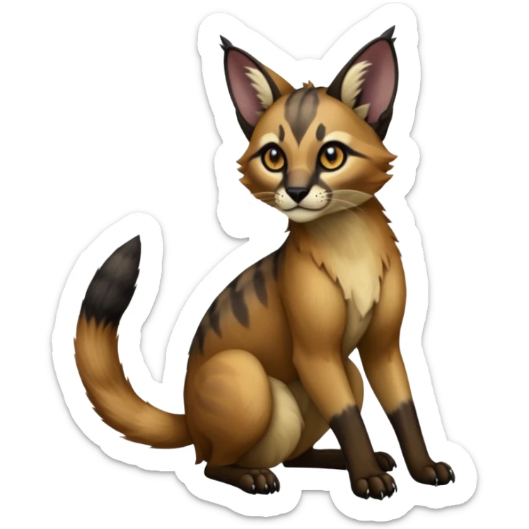 Colorful dark black gloomy spooky pointy foggy smoky points-marked glorious hyper-realistic exotic cute cool beautiful beautiful fantasy-caracal-civet-genet-sergal-vernid-Cacomistle-Trico-oncilla-animal-Fakémon-hybrid-fursona (full body) sticker