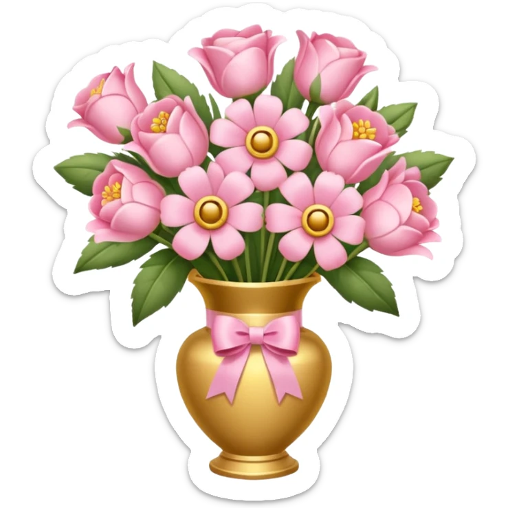 Pastel pink flowers bouquet golden huge in a vase sticker