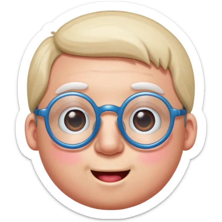 a guy who looks like kirby with a very round head, white skin and glasses sticker