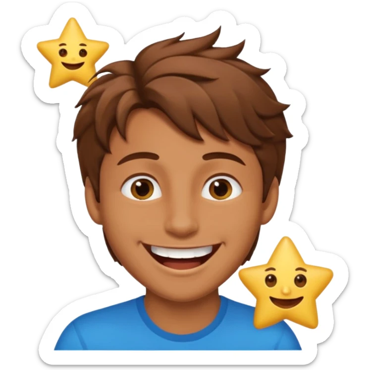 Color de piel moreno los ojos ke sean de estrella riéndose y pelo café hombre  el pelo asialado🤩 sticker