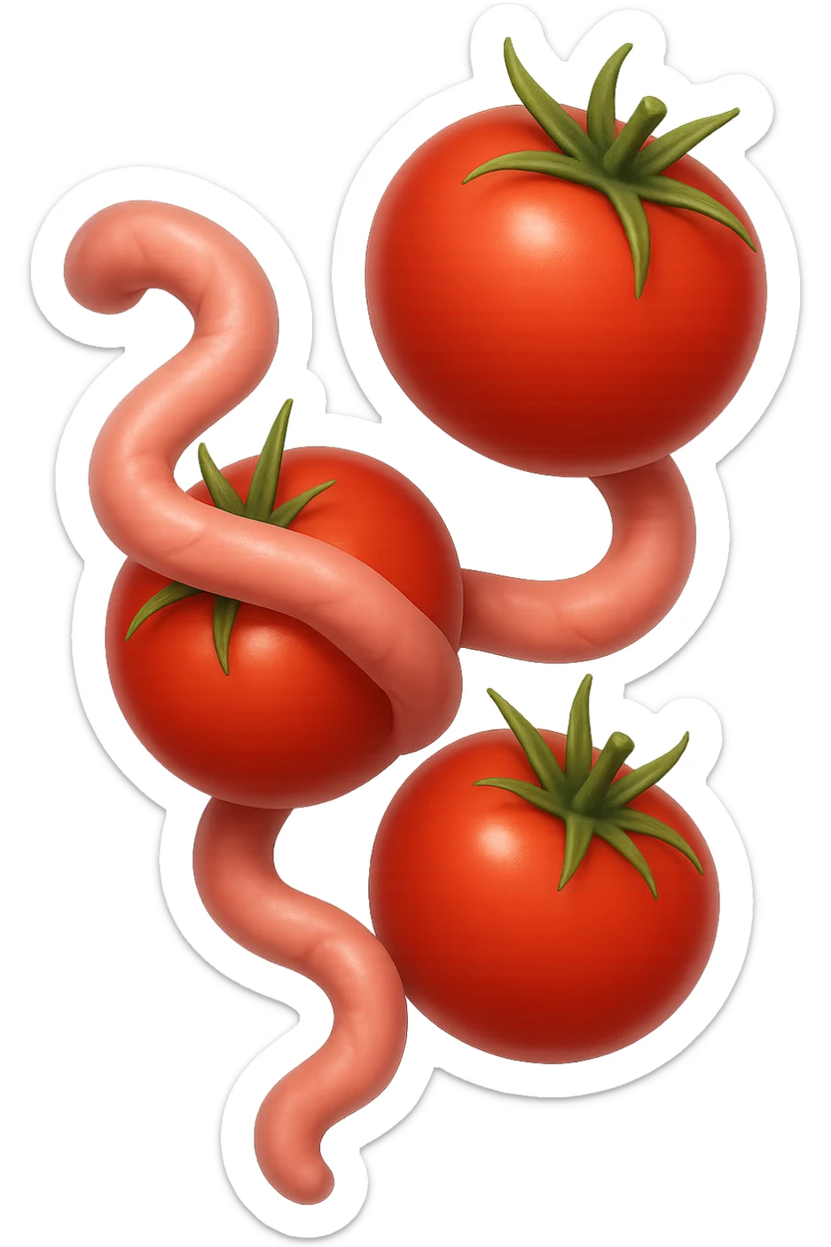 emoji stile iphone di pomodori che fluttuano in aria con colon attorcigliato intorno, iperrealistico 4k, isolato su sfondo bianco sticker
