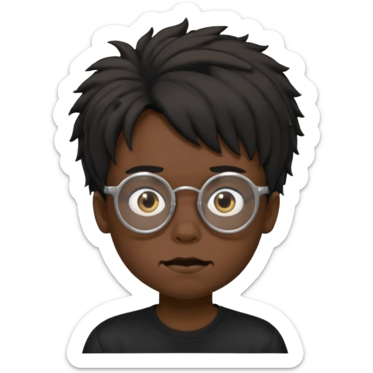  boy with freeform hair black t-shirt put a glasses black people put a creepy face sticker