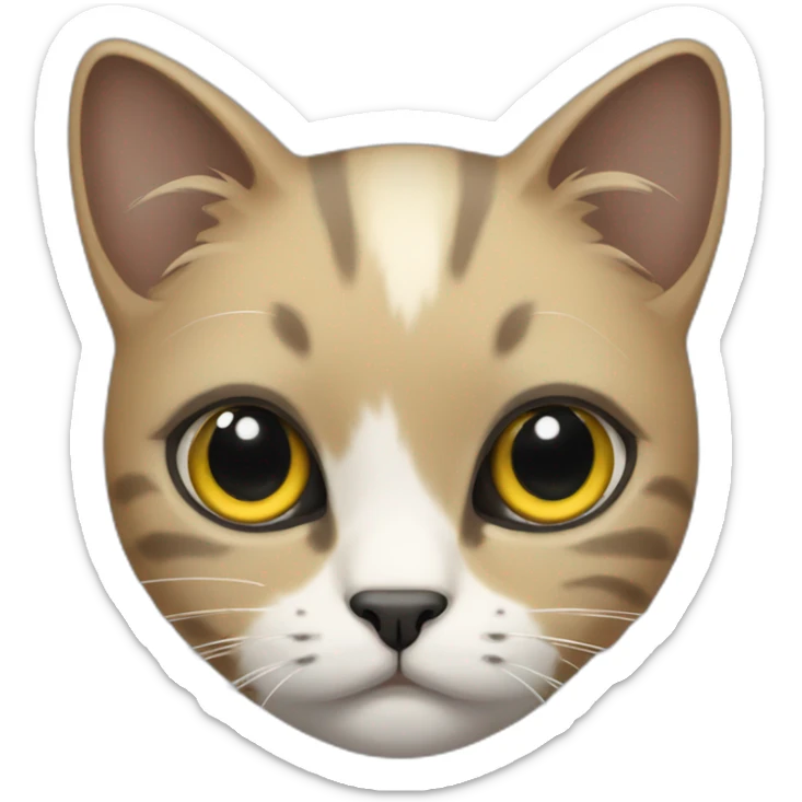 cat with white head and at the top of the head some black color, ears are white, yellow brown eyes, dirty looking sticker