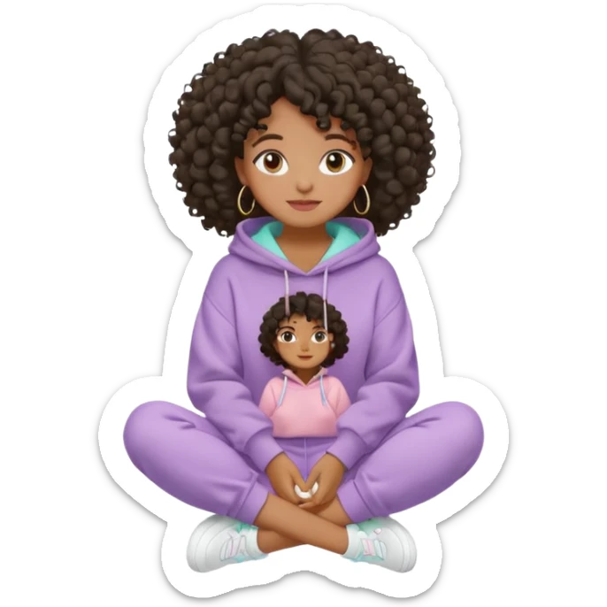 Black girl, clean girl aesthetic, 4C curly hair in a puff, pastel hoodie, white sneakers, minimal jewelry, soft smile, cozy vibe, bright colors, Apple-style emoji  meditando corpo inteiro sticker