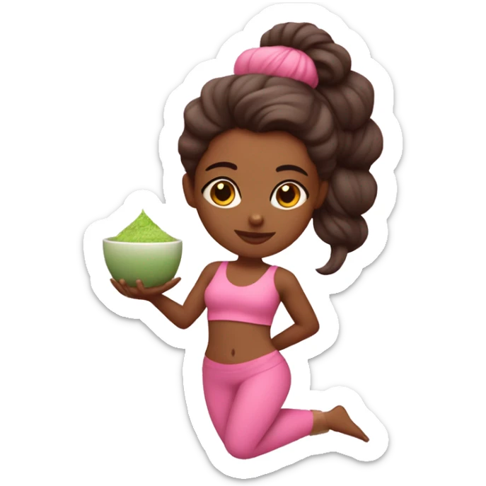 pink Pilates princess with brown skin and Indian features with a matcha in her hand with a pink outfit doing Pilates  sticker