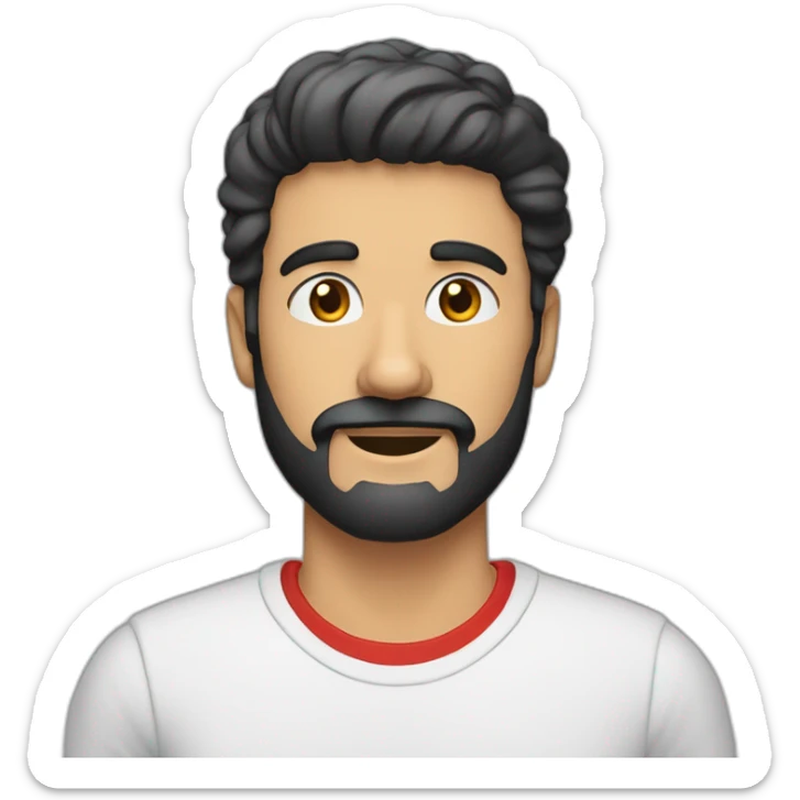 Homme avec barbe coûte et cheveux noir très cours avec un t-shirt rouge  sticker