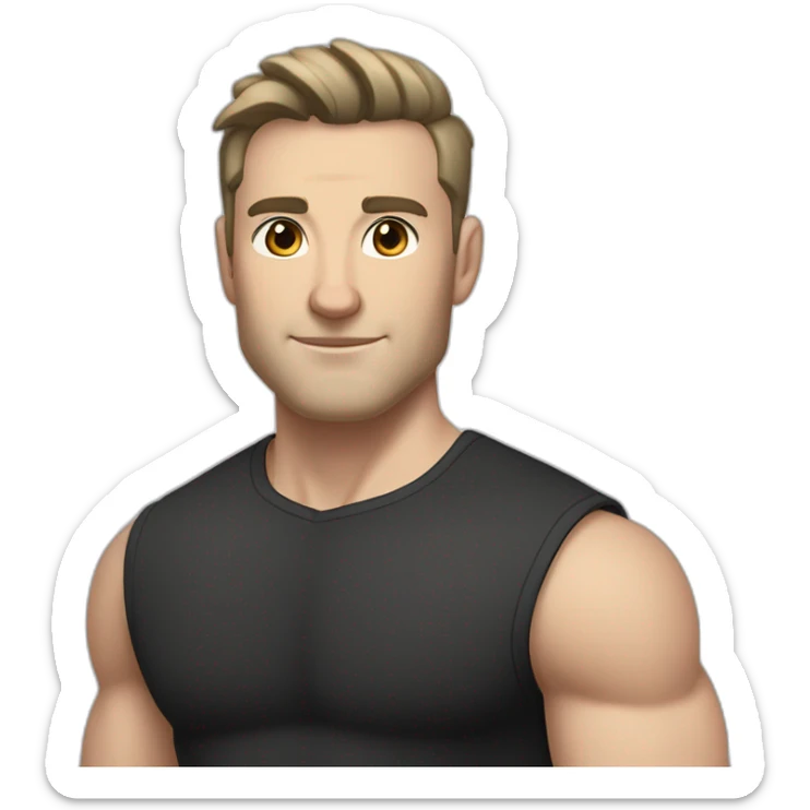 Pale skinned Fit Man With the biceps and dark brown hair in black shirt, gray sports shorts and white Sneakers Scales of the back of the head sticker