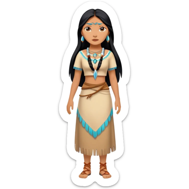 full body Pocahontas with Native American dress, long black hair, minimal style sticker