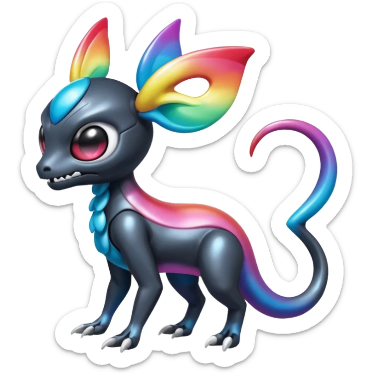 Shiny Futuristic Duskull-Salandit-Sylveon-Fakémon-hybrid-creature (full body)  sticker