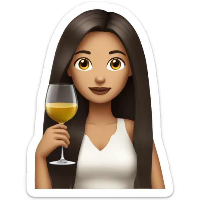 tan fashion girl dark brown long straight hair drinking wine sticker