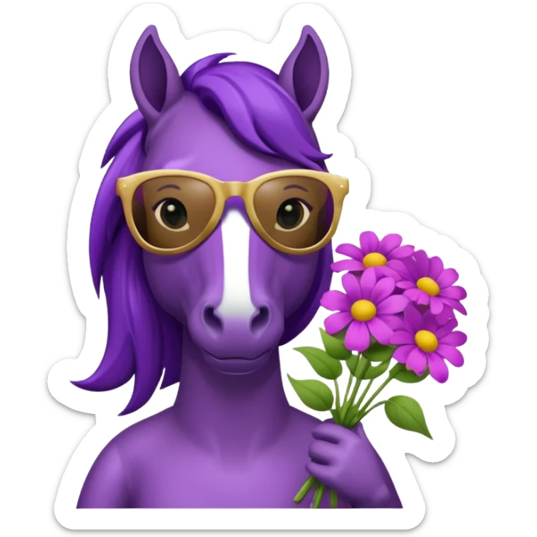 Purple horse wearing sunglasses and holding flower bouquet
 sticker