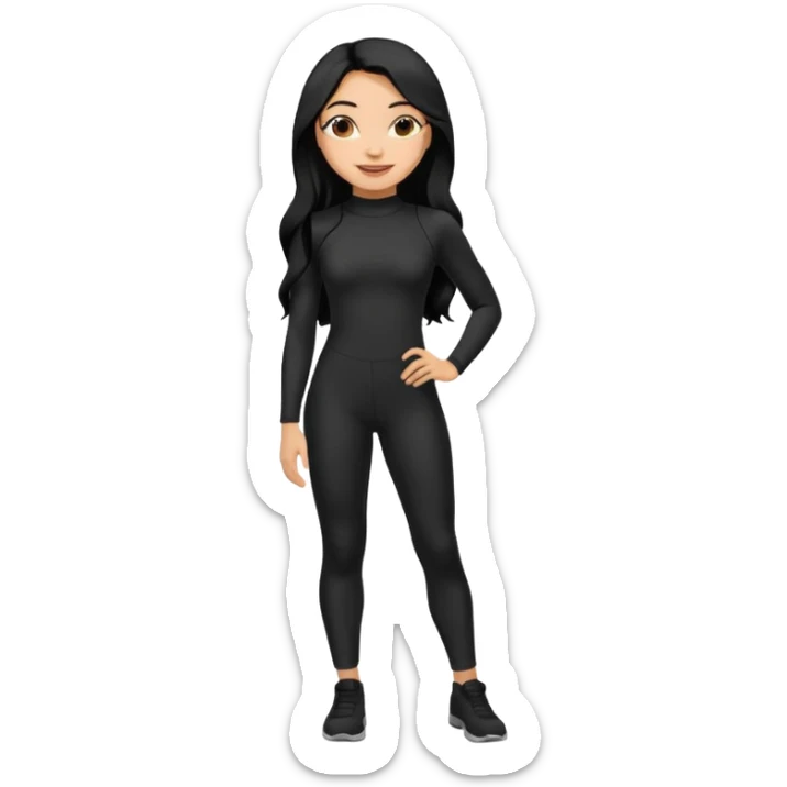 Make a lightskin Hispanic girl with long black hair. Wearing an all black tight jumpsuit  sticker