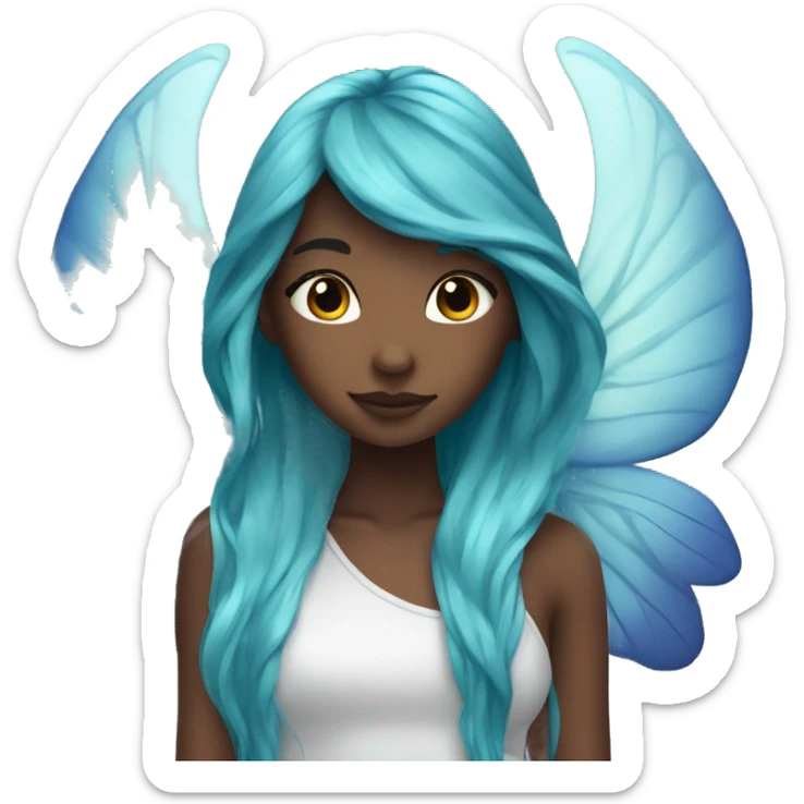 Beautiful, flower, fairy, blue, turqoise, silver, navy, long hair, big wings sticker