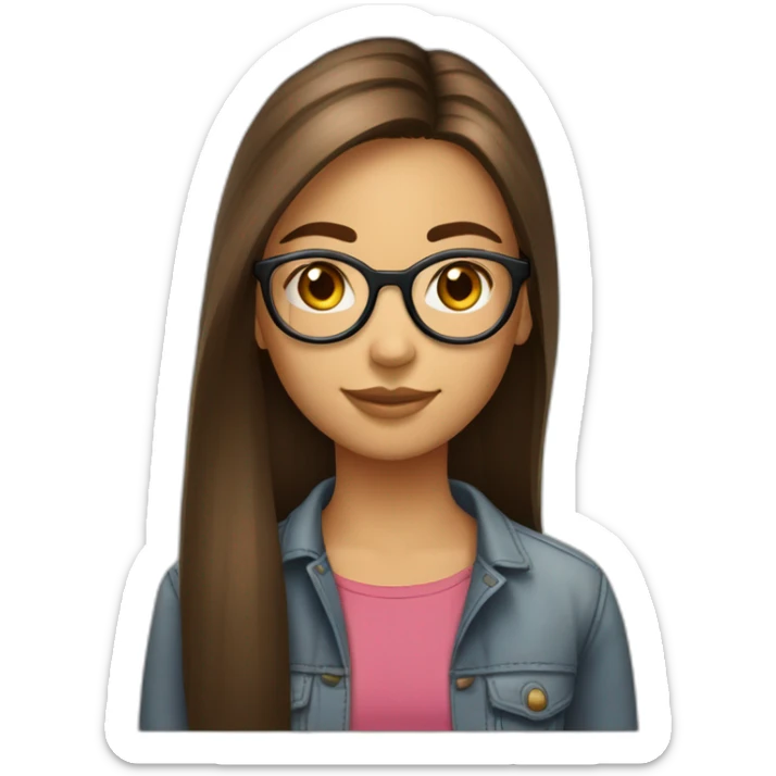 Une fille de 14 ans cheveux brun et long lisse avec lunettes ronde  sticker