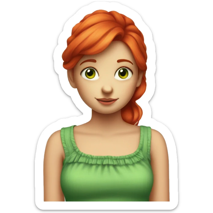 shy girl with red hair and green eyes, and old fashioned colorful top sticker