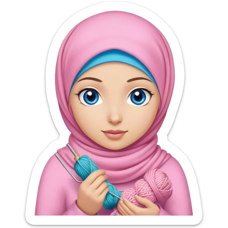Turkish beautiful finish Konya girl blue eyes with spring pink hijab does knitting  sticker