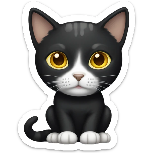 black cat with white and brown spots, short hair small cat yellow eyes sticker