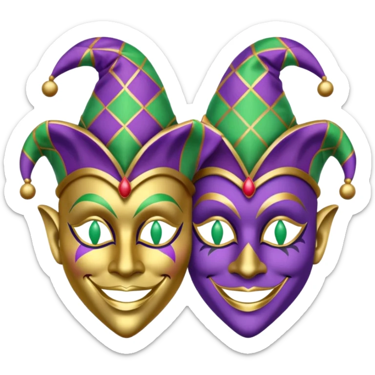 2 jesters masks for mardi gras in purple gold and green like this as the outline: 🎭 sticker