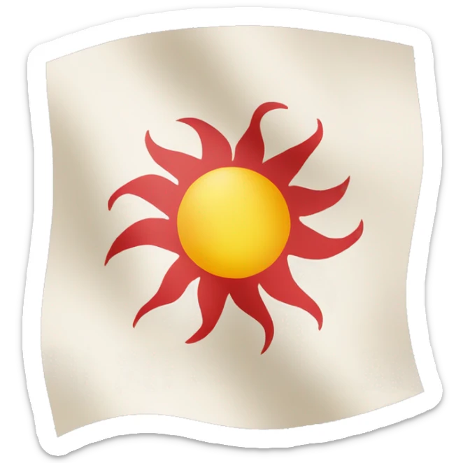 create a yezidi flag emoji with white at the top and botton red in the middle and a sun in the middle sticker