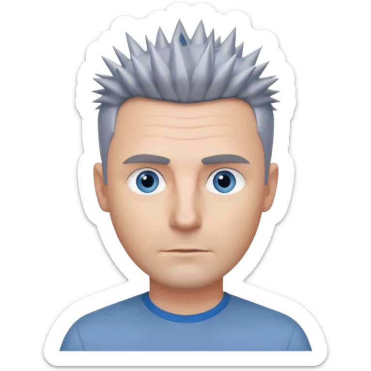 40 yr old white man short spike hair grey dress shirt blue eyes no smile sticker