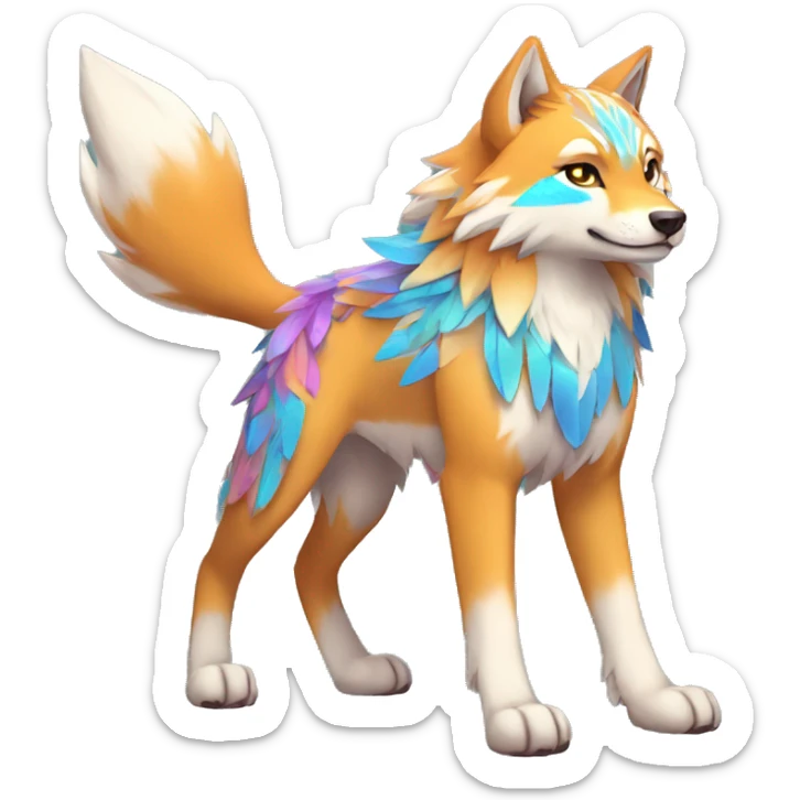 Colorful Shiny Fionbri-Falvie-sparkle-wolf-sona with tribal markings full body sticker