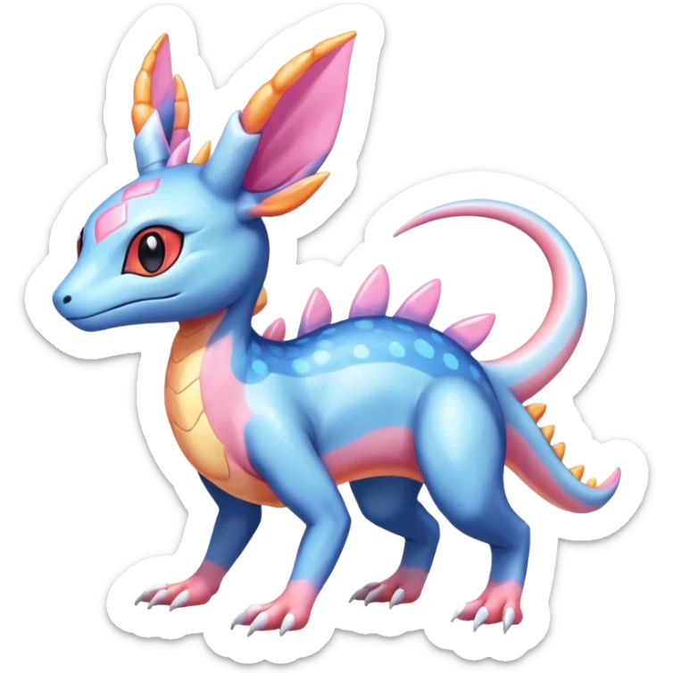 Shiny Horned Helioptile-Salandit-Sylveon-Amaura-Fakémon-hybrid-creature (full body)  sticker
