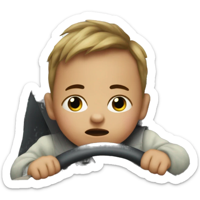 Baby driving frustrated in traffic needing to go to the bathroom sticker