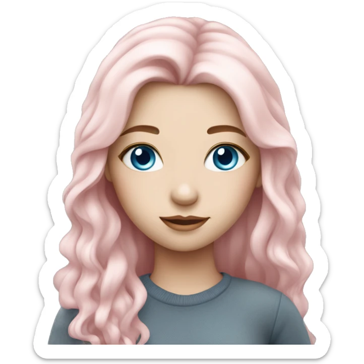 beautiful girl with fair skin, blue eyes and long pale pink hair sticker