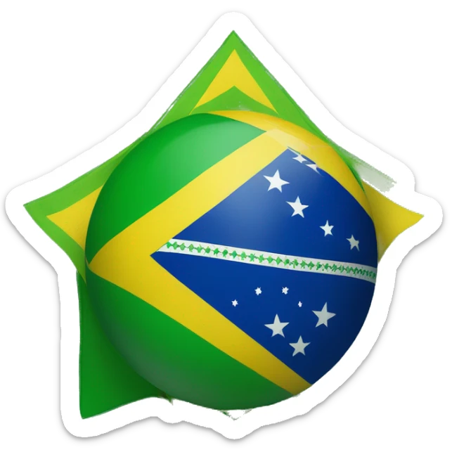 Design an emoji of the Brazilian flag, highlighting the green background, yellow diamond, and the blue globe with the "Ordem e Progresso" banner and stars. sticker