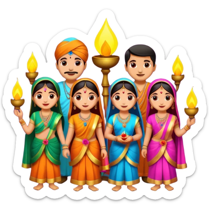 Diwali festival celebration, traditional Indian lamps, vibrant colors, festive mood sticker