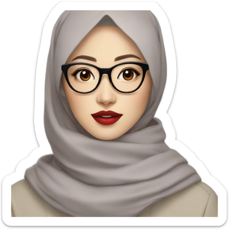 Beauty asian woman wear hijab and glasses pale skin red lips sticker