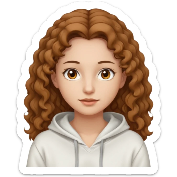 Una donna con una felpa semplice bianca,ha gli occhi marroni,i capelli marroni chiaro , c’è gli ha lunghi e ricci ma non troppo sticker