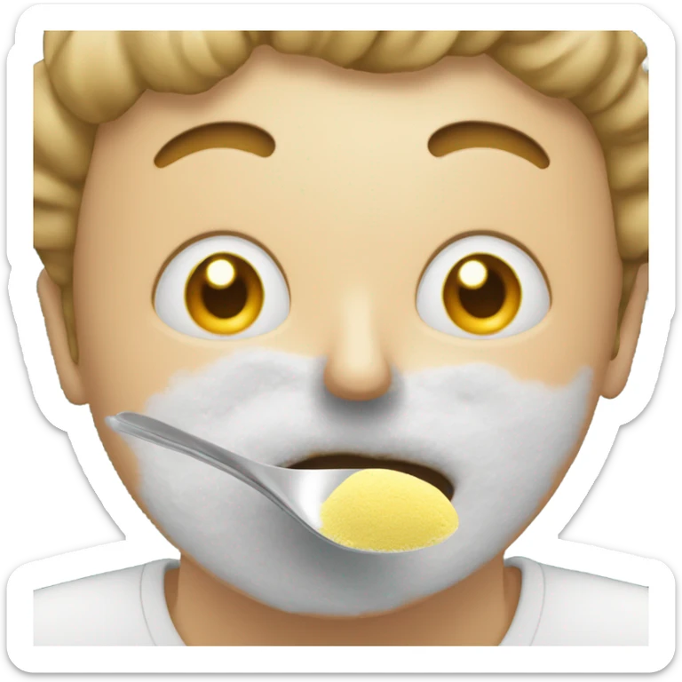 Face with powder over mouth. Net to it have a candle and a spoon full of powder sticker