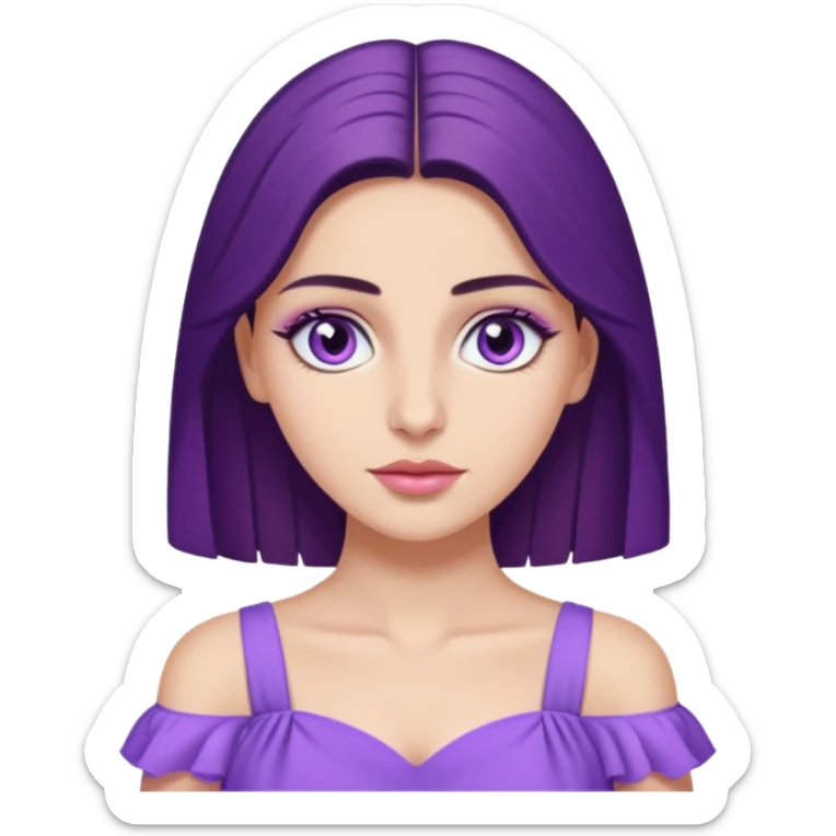 Hande Erçel as a character from game of thrones with lilac eyes and a purple dress. sticker