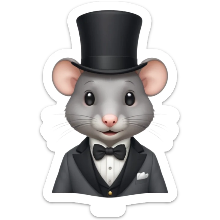 gray fancy rat with a very smug smirk, wearing a top hat, monocle, and suit, emoji style sticker