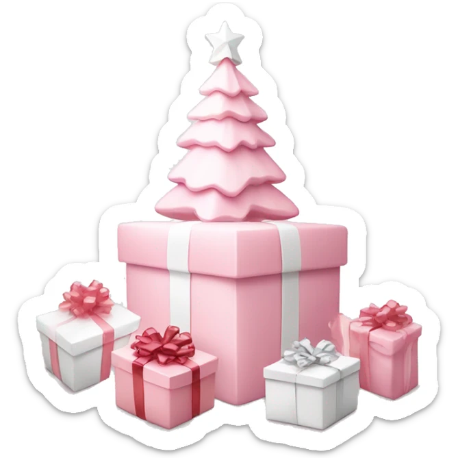 Light pink Christmas gifts under a white Christmas tree  sticker