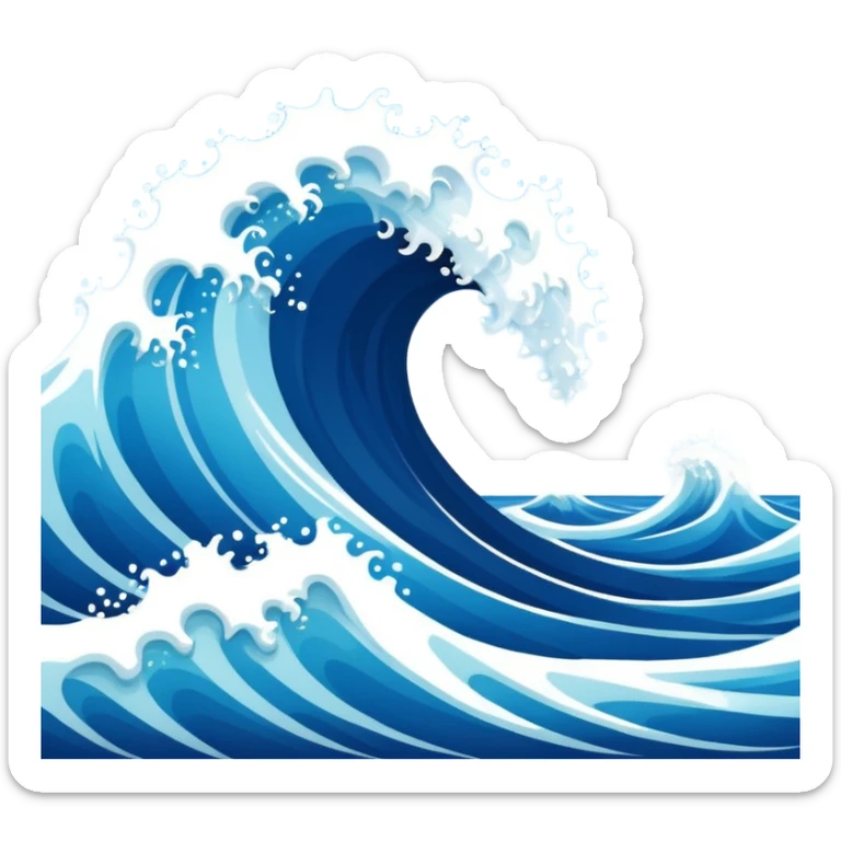 Create a highly polished, 3D game UI–style illustration of a  BLUE COLOR SEA WAVE sticker