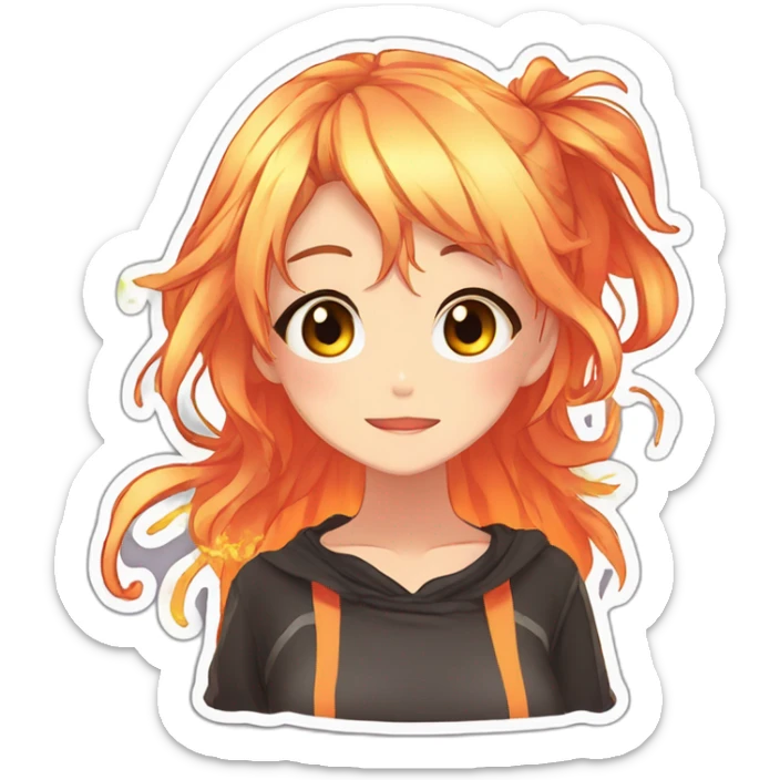 sticker pack in the anime style of a fiery girl with an emotion and corresponding text, neon outline, analyze the sticker pack and make the best sticker pack sticker