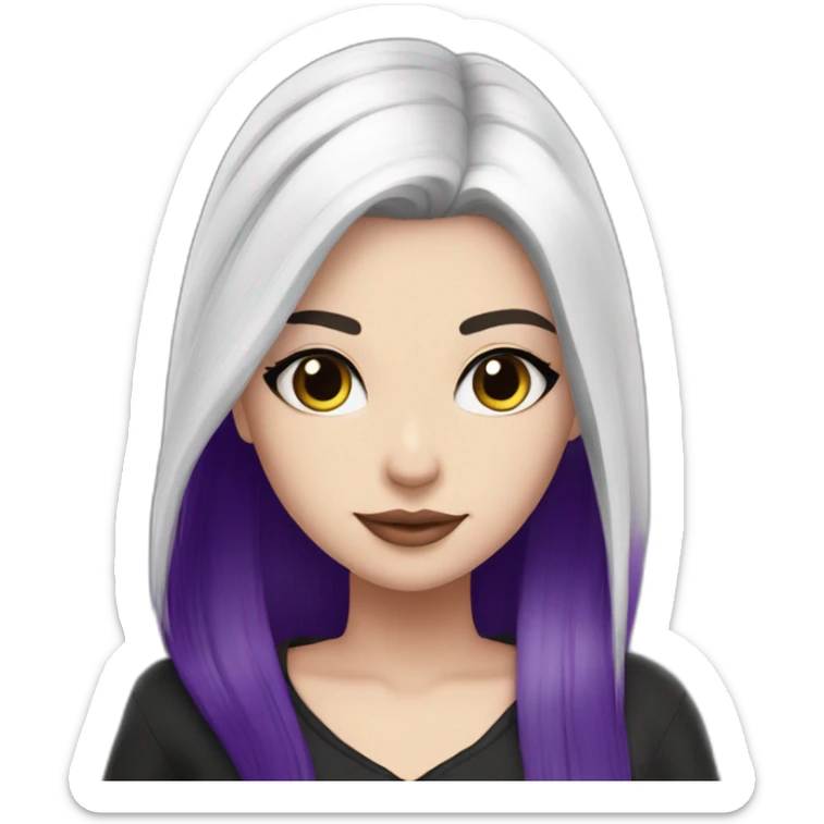 White girl long straight black and purple hair with white streak hair Raven Queen sticker