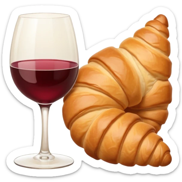 French cuisine humanless avatar in clean emoji-style illustration. Croissant and wine glass, soft beige tones, simple shapes, flat design, refined and cozy. sticker