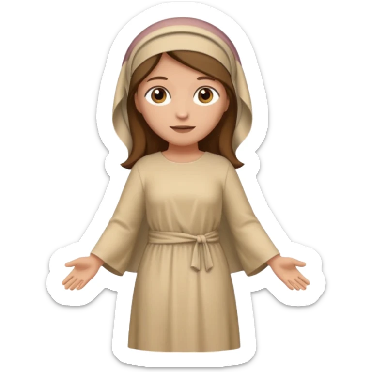 fullbody, head-to-toe, Lazarus's sister, Jesus's friend, with brown hair, beige dress, and a head covering, normal emoji style, different pose sticker