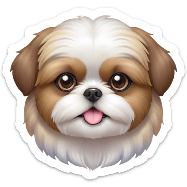 Cinematic Cute Shih Tzu Portrait Emoji, Head playfully tilted with large, sparkling eyes and a fluffy, endearing fur in gentle, pastel tones, simplified yet irresistibly charming, highly detailed, glowing with a warm, cuddly radiance, high shine, radiating affectionate and joyful energy, styled with a soft, playful outline, capturing the essence of a cute Shih Tzu that seems destined to charm everyone in its path! sticker