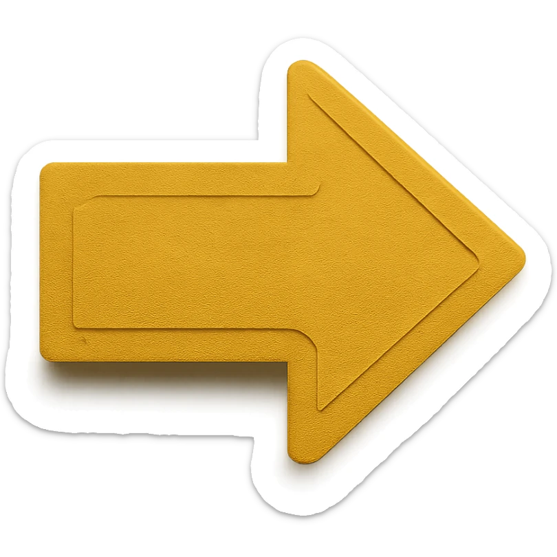An arrow icon pointing to the right in paper craft style, colored in dark yellow, with no background (transparent). sticker